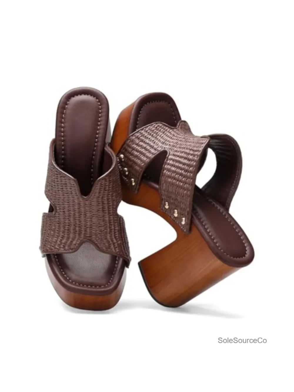 Women's Raffia Wedge Sandals Espadrilles Slip On Platform Heels 4 Inch Square